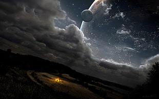 white sky, planet, sky, night, artwork HD wallpaper