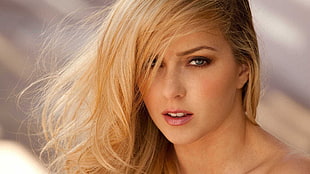 woman's face, women, Abigaile Johnson, blonde, blue eyes HD wallpaper