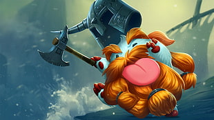 bearded man holding throwing ax wallpaper, League of Legends, Poro, Olaf