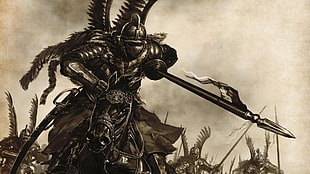 warrior riding black horse wallpaper, Mount and Blade, Mount&Blade: With Fire & Sword, winged hussar, artwork