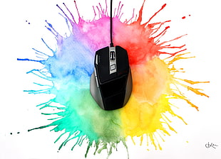 black and gray corded gaming mouse, watercolor, PC gaming, computer mice HD wallpaper