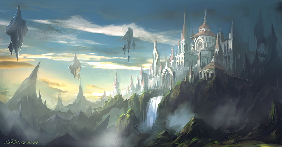 castle illustration, castle, fantasy art HD wallpaper