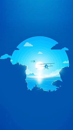blue airplane logo, material style, minimalism