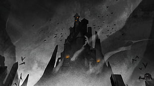 castle with bats and lights digital wallpaper, A Blind Legend, video games, castle, birds