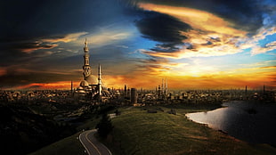 city wallpaper, cityscape, road, Arabic, sky HD wallpaper