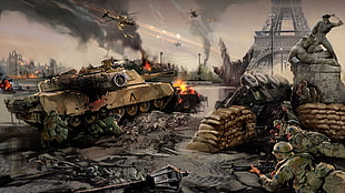 war illustration, artwork, concept art, tank, soldier