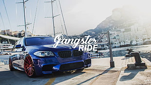 blue BMW sedan, smoke, smoking, police, lowrider HD wallpaper