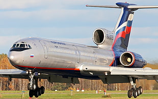gray and blue airliner, aircraft, airplane, passenger aircraft, Tupolev Tu-154