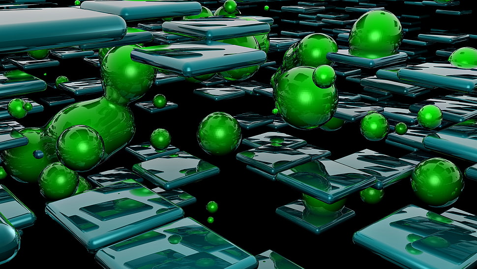 green and gray illustration HD wallpaper