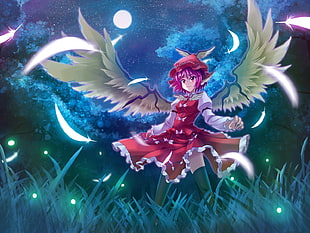 pink haired girl with wings anime character HD wallpaper