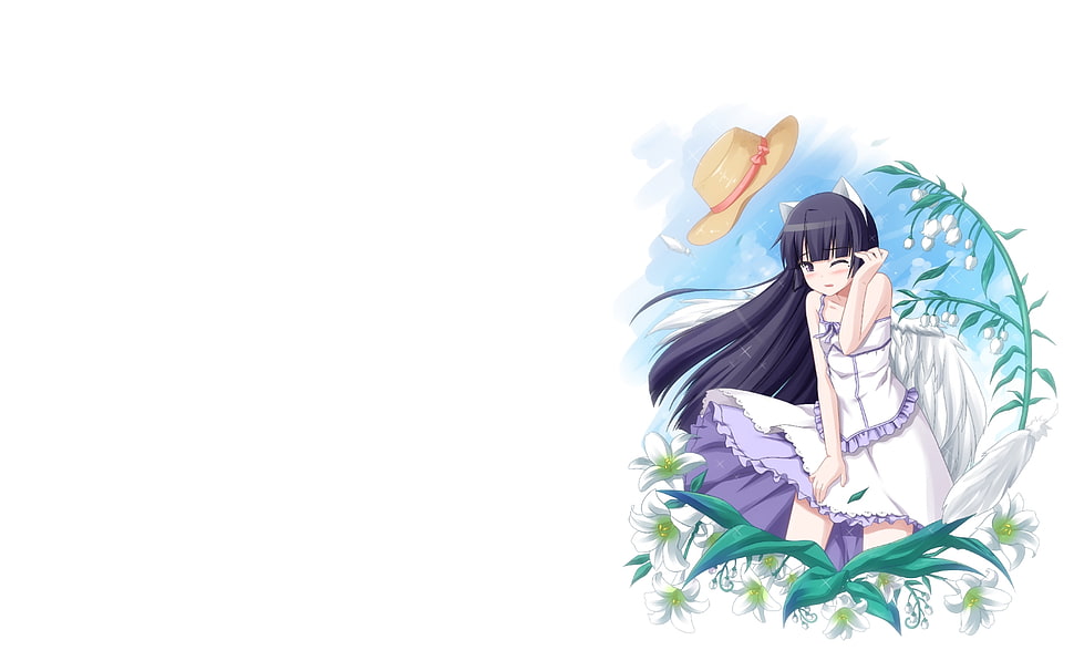 female anime character wearing lavender and white dress HD wallpaper
