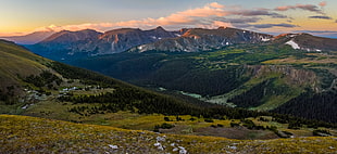 landscape photography of green grass hills during daytime, rocky mountain national park