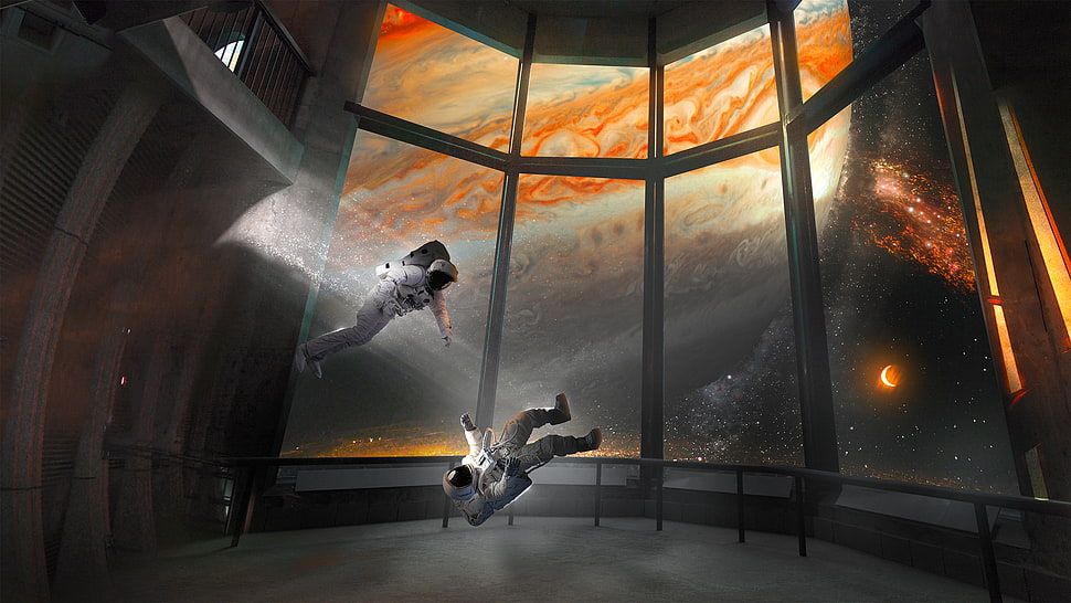 two astronauts, Astronauts, Planets, Space HD wallpaper