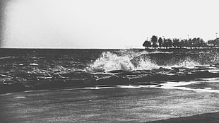 sea waves in sepia photography, monochrome, waves, coast HD wallpaper