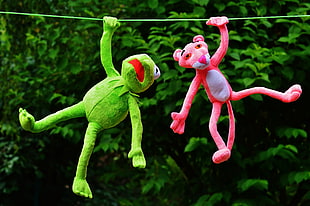 Pink Panther and Hermit the Frog hanging in string HD wallpaper