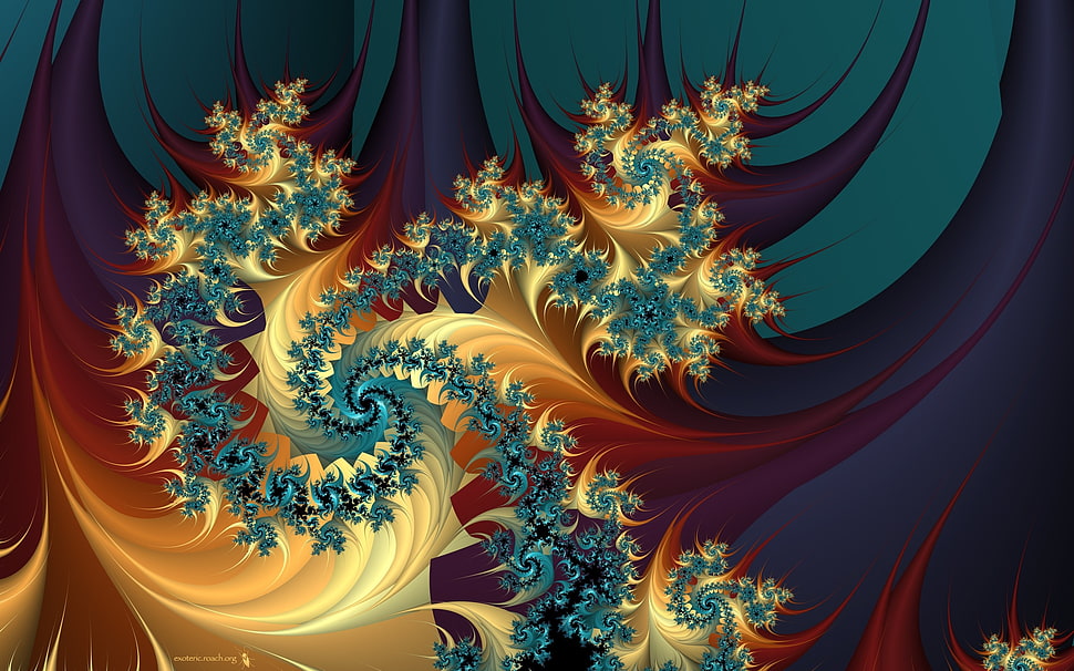 blue, brown and yellow illustration HD wallpaper