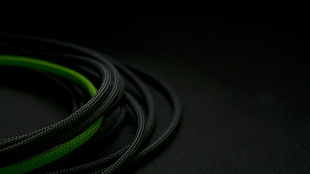 black and green coated cables, wires, selective coloring, green
