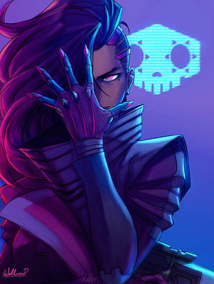 female character, Overwatch, Sombra (Overwatch), Sombra, pink eyes HD wallpaper