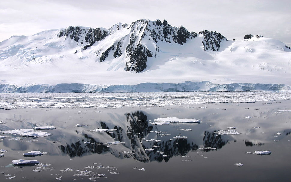 snowy mountain, landscape, snow, mountains, reflection HD wallpaper