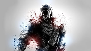 character wearing combat suit digital wallpaper