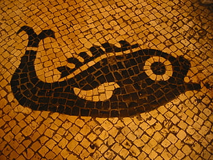 black fish printed brown concrete pavement