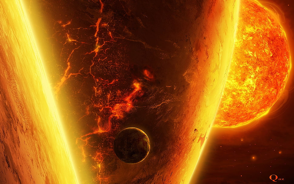 sun and planets, space, QAuZ, artwork, planet HD wallpaper