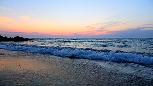 landscape photograph of sea waves HD wallpaper