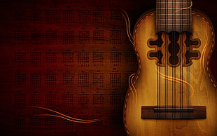 brown guitar with guitar chords illustration HD wallpaper
