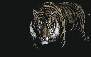 orange and black tiger illustration, digital art, tiger