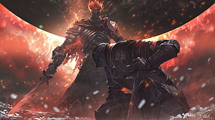 black and orange floral dress, Dark Souls III, video games, RPG, fire