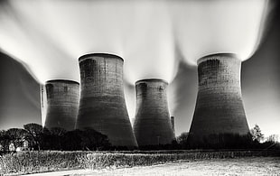 nuclear plant, photography, monochrome, power plant, industrial