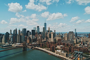 New York skyline, city, skyscraper, water, New York City