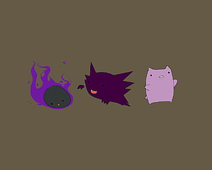 three cartoon monsters illustration, Pokémon, minimalism