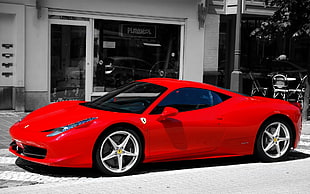 red Ferrari Enzo, car, Ferrari, red cars, selective coloring