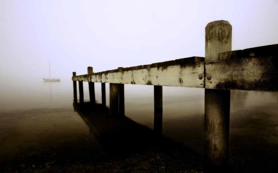 fog river dock HD wallpaper