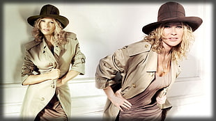women's khaki coat collage HD wallpaper