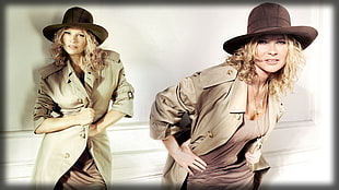 women's khaki coat collage HD wallpaper