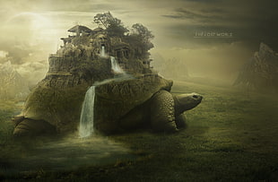 The Lost World poster, fantasy art, turtle, nature, digital art