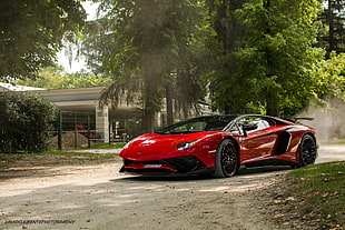 red coupe, car, Lamborghini, Lamborghini Aventador