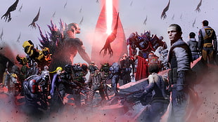 Godzilla digital wallpaper, Master Chief, Marker, Optimus Prime, Bumblebee