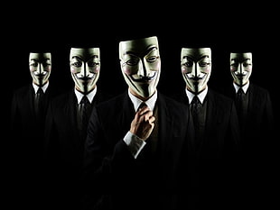 guy fawkes mask, Anonymous, men, suits, Guy Fawkes mask