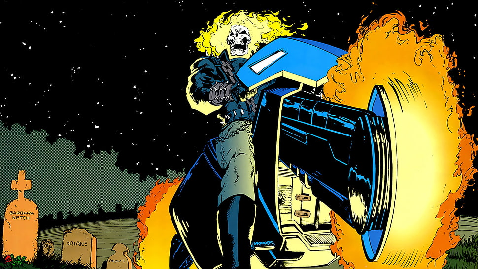 Ghost Rider illustration, Marvel Comics, Ghost Rider, fire, chopper HD wallpaper
