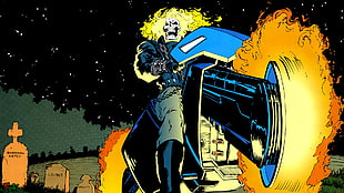 Ghost Rider illustration, Marvel Comics, Ghost Rider, fire, chopper