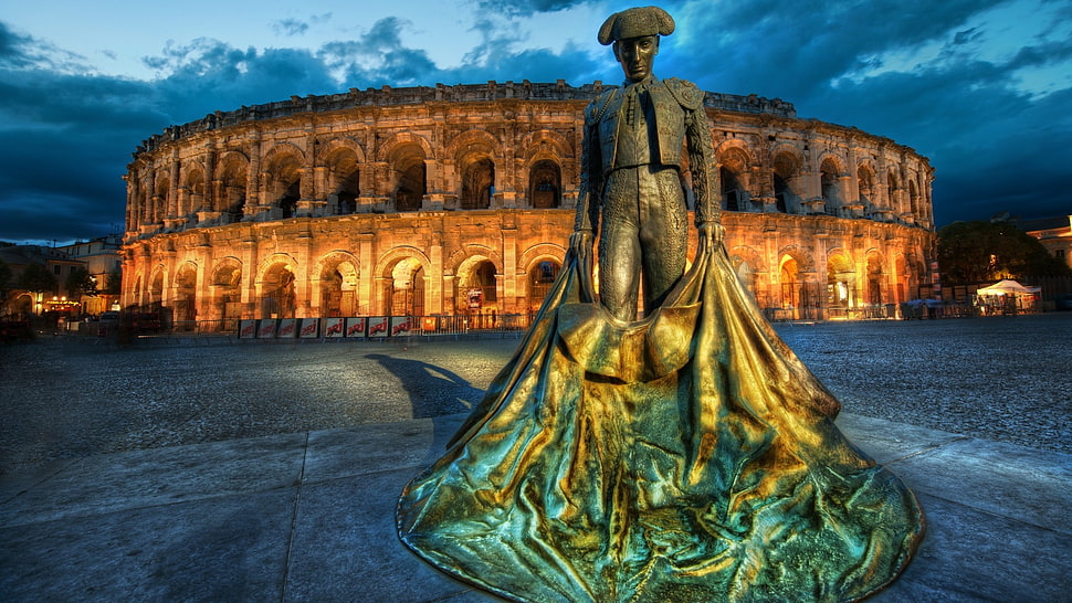 brown concrete statue, HDR, statue, architecture, lights HD wallpaper