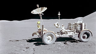 grayscale photo vehicle on moon, Moon, NASA, lunar rover vehicle, space HD wallpaper