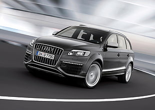 grayscale photography of black Audi SUV along highway HD wallpaper