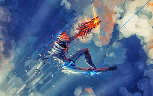 blue and red digital wallpaper, fantasy art, anime