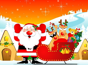 Santa Claus and Reindeers graphics wallpaper HD wallpaper