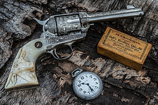 gray revolver pistol, revolver, ammunition, weapon, HDR HD wallpaper