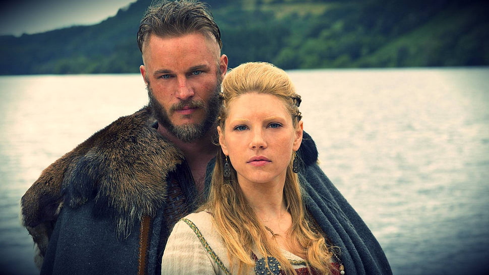 women's white and blue scoop-neck top, Vikings (TV series), Ragnar Lodbrok, Katheryn Winnick HD wallpaper